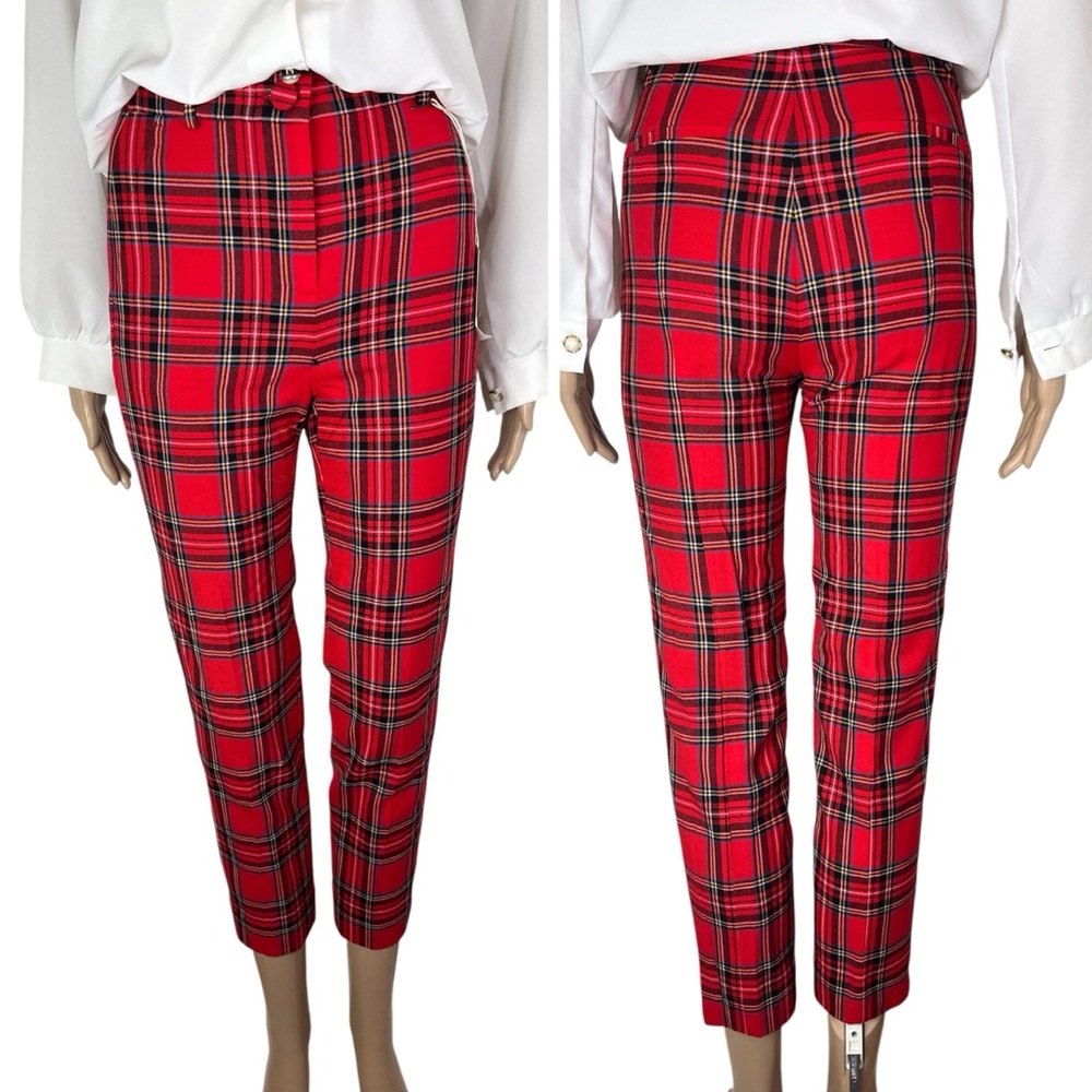 New J. Crew High Rise Cameron Red Plaid Wool Blend Stretch Straight Leg Pants